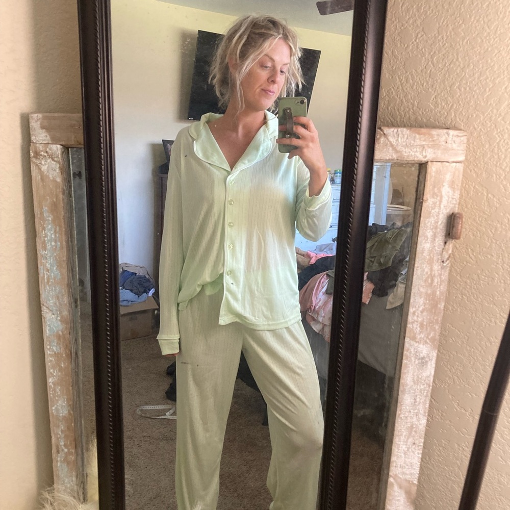 Mint Green Women's long sleeve button up Pajama Set